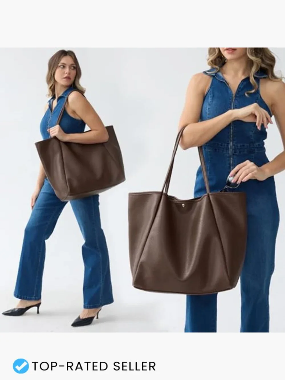 Oversize Faux Leather Tote Bag Women Travel Weekender Shopper Handbag Slouchy